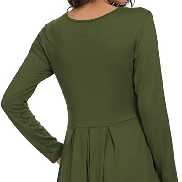 Women's Casual Long Sleeve Flowy Pleated Fall Dresses with Pockets - Picture 6 of 7